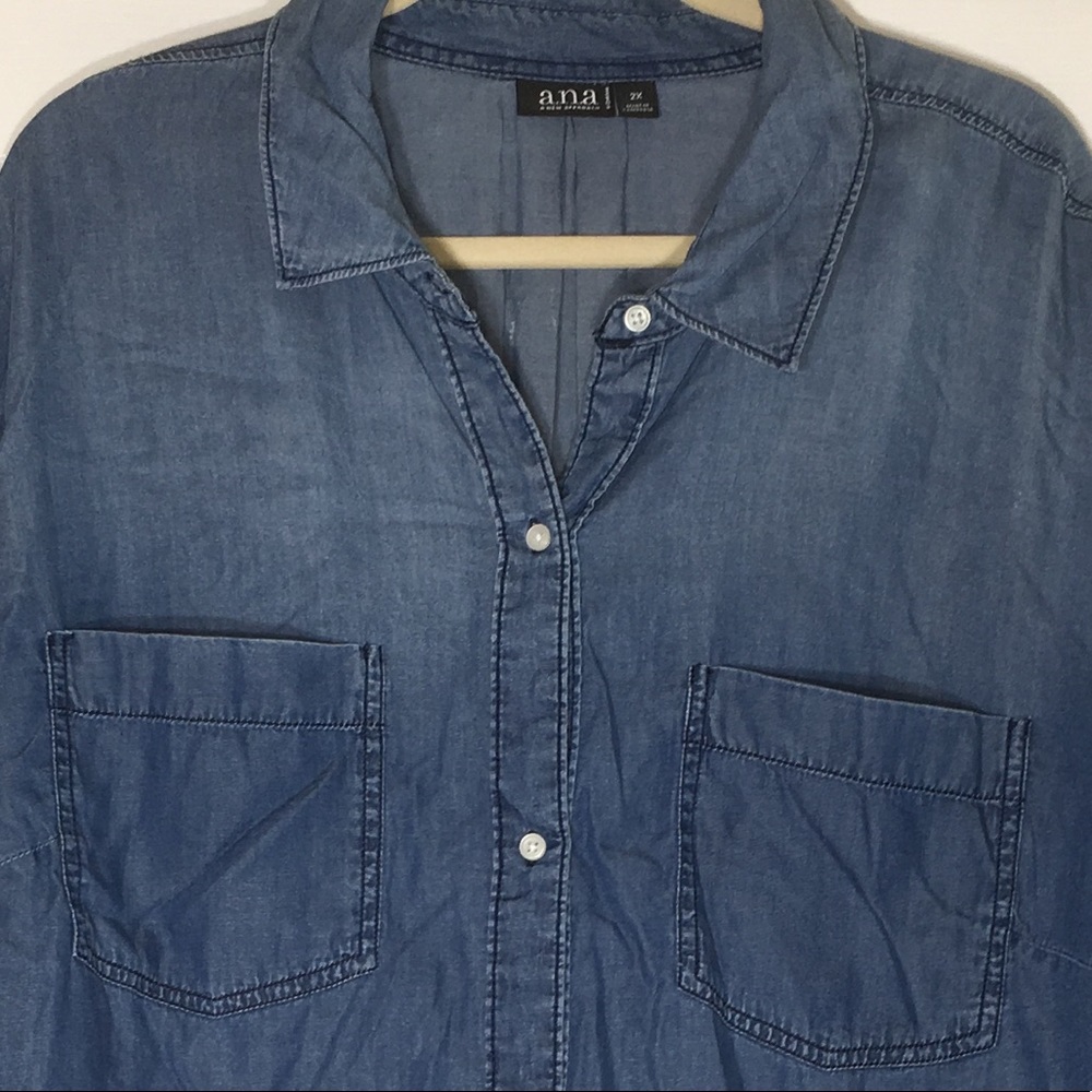 A.N.A. 2x Chambray Button Down Blouse